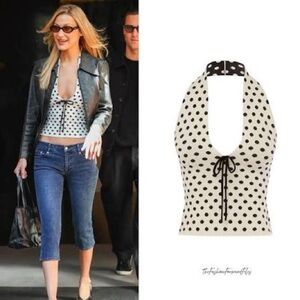 With Jean Dottie top in Black and White Polka Dot Halter